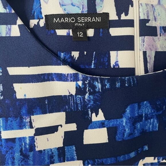 Blue & White Geometric Sleeveless Dress Womens Size 12 Wedding Guest Work Dress - Picture 9 of 15